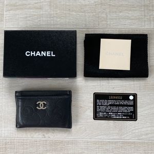 Chanel Black Camellia Card Holder Wallet